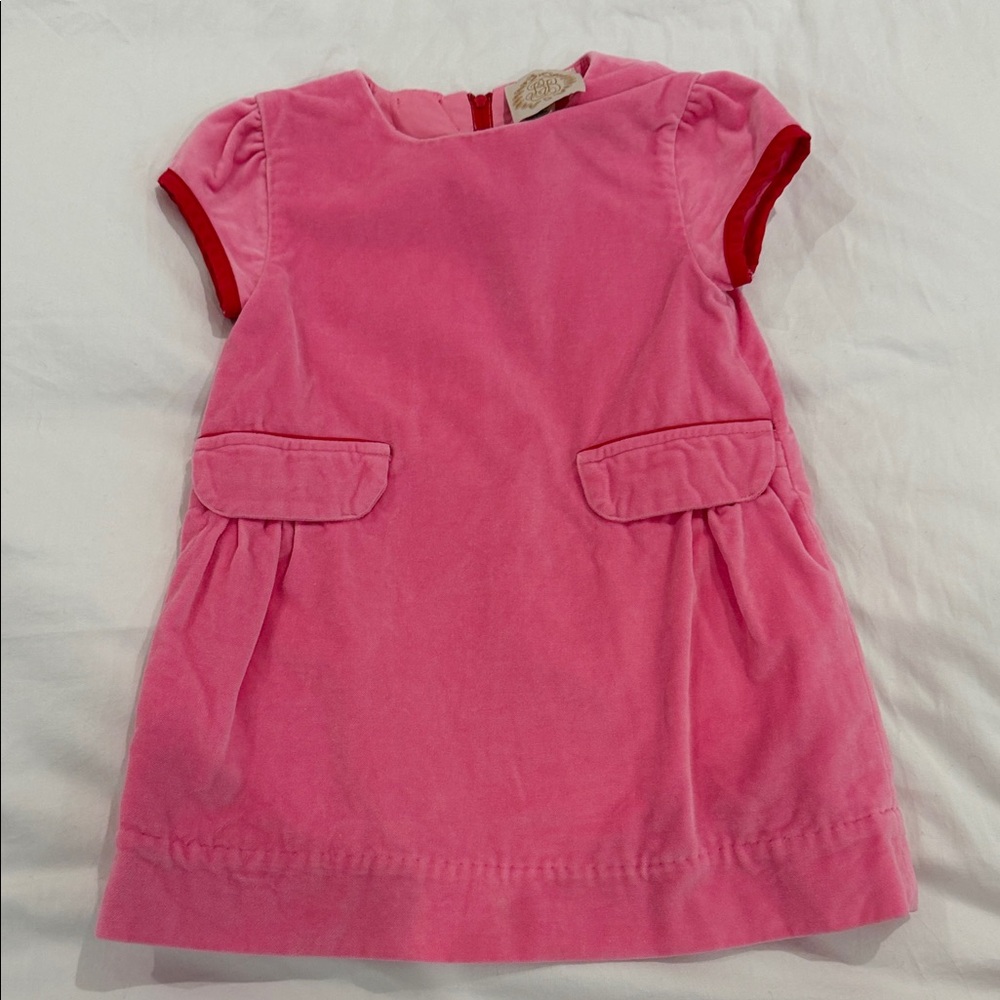 The Beaufort Bonnet Company Pink Velvet Casual Dress with Red Trim